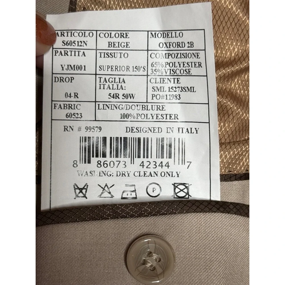 Caravelli Italy Mens Beige Oxford 2B Blazer Superior 150s Sport‎ Coat 44R 54R